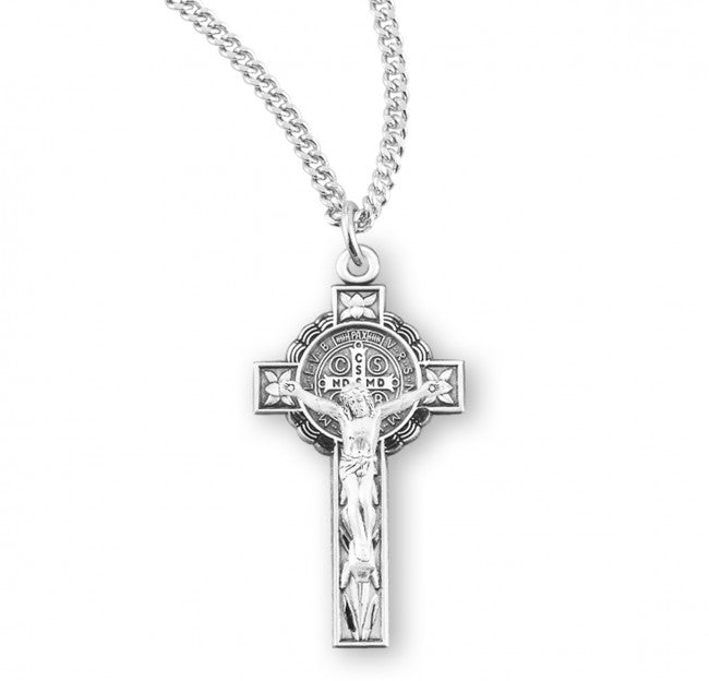 HMH Religious Double Sided St Benedict Jubilee Sterling Silver Medal Crucifix