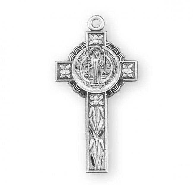 HMH Religious Double Sided St Benedict Jubilee Sterling Silver Medal Crucifix