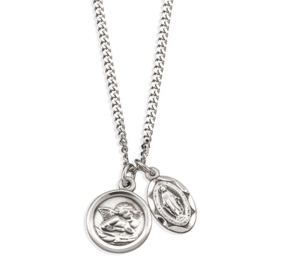 Sterling Silver da Vinci Cherub and Miraculous Necklace, HMH Religious