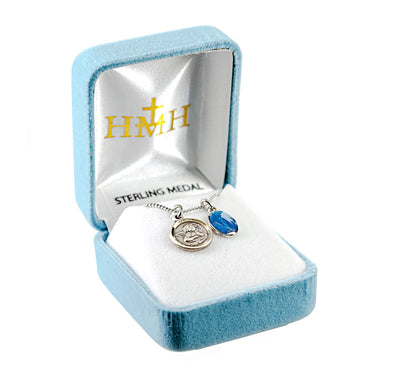Sterling Silver da Vinci Cherub and Blue Miraculous Necklace (view 2), HMH Religious