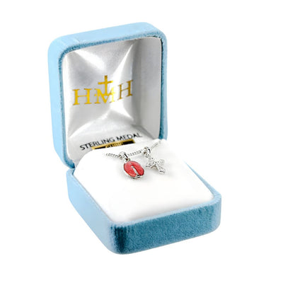 Sterling Silver Pink Miraculous and Crystal Cross Necklace in Gift Box, HMH Religious