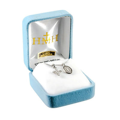 Sterling Silver Miraculous and CZ Crystal Cross in Gift Box, HMH Religious