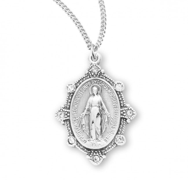 HMH Religious Miraculous Sterling Silver Austrian Crystal Necklace