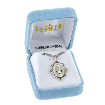 Miraculous Sterling Silver Necklace with clearcrystals, 18" stainless steel curb chain with gift box by HMH Religious (view 4)