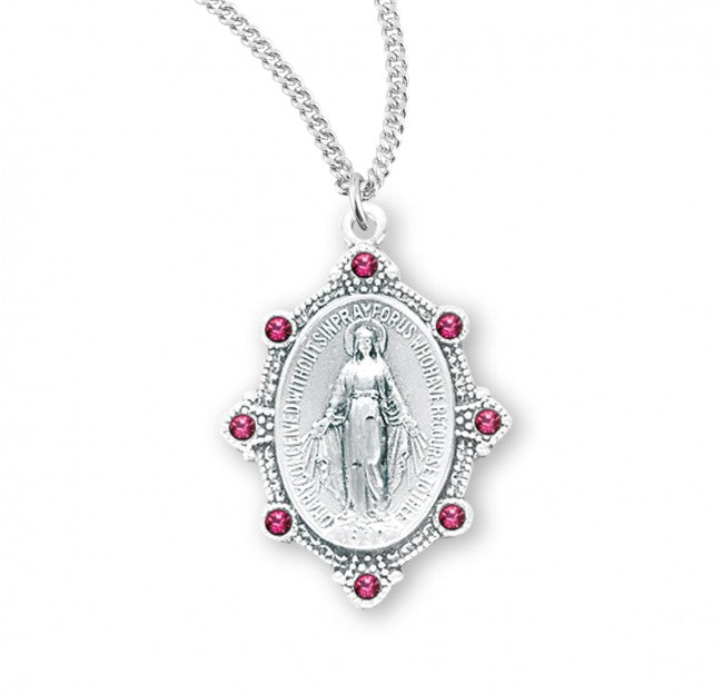 HMH Religious Miraculous Sterling Silver Pink Austrian Crystal Necklace