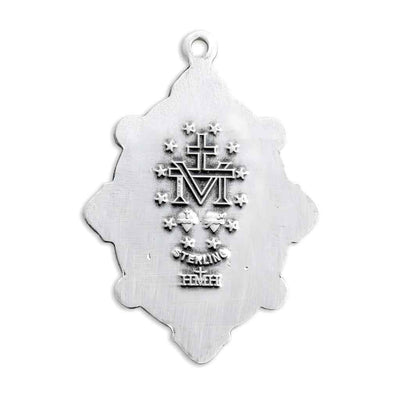 Back of Miraculous Sterling Silver Necklace with pink crystals, HMH Religious (view 3)