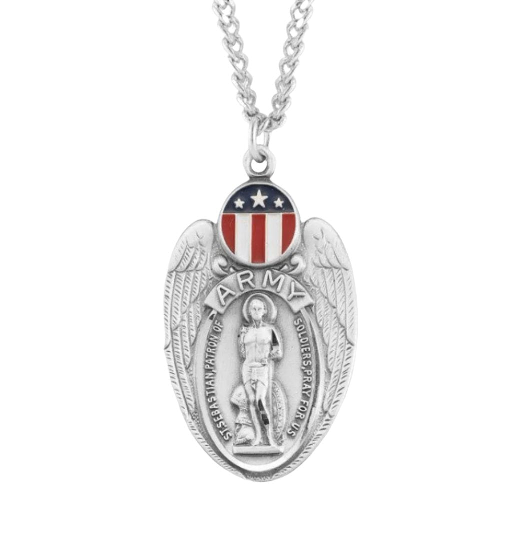 HMH Religious Army Sterling Silver St Sebastian Medal Necklace