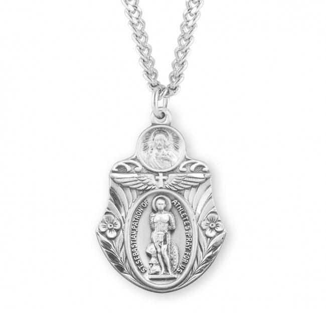 HMH Religious St Sebastian Patron of Athletes Sterling Silver Badge Shaped Medal