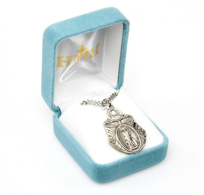 St Sebastian Patron of Athletes Sterling Silver Badge Shaped Medal, HMH Religious