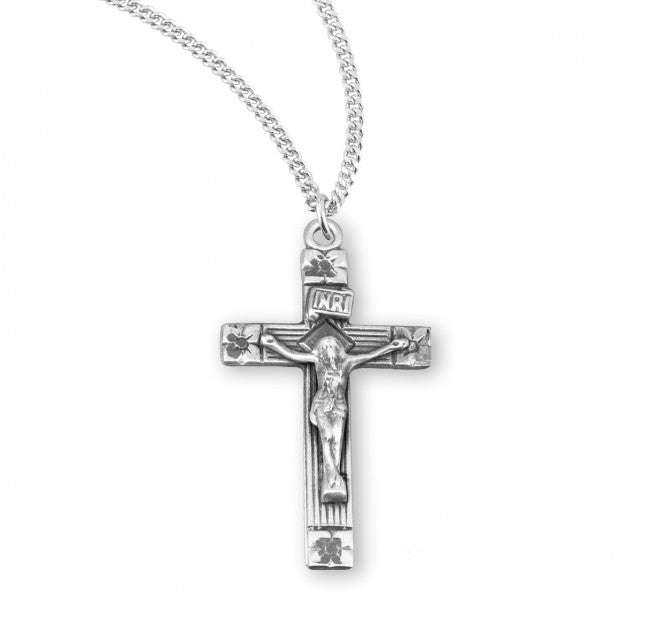 HMH Small Flower Tipped Sterling Silver Crucifix