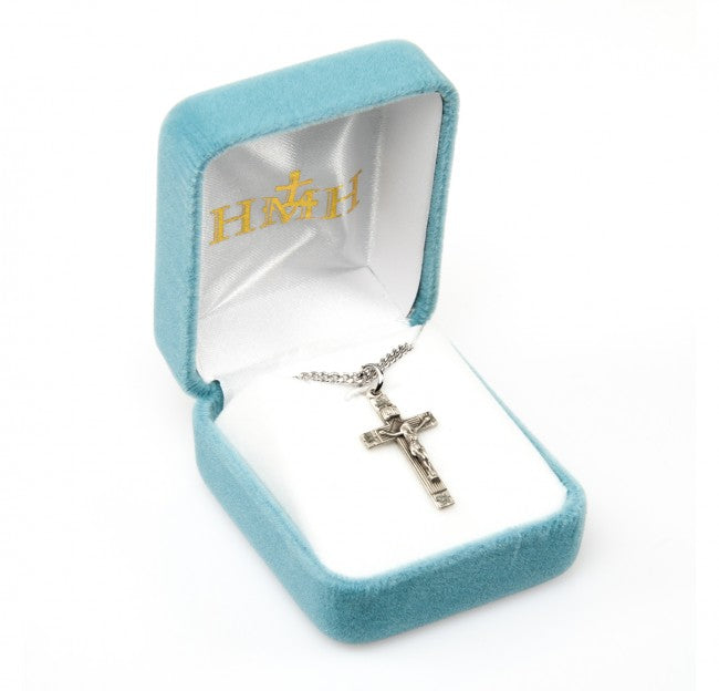 HMH Small Flower Tipped Sterling Silver Crucifix in Box