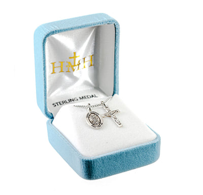 Sterling Silver St Michael and Small Crucifix Necklace (view 2), HMH Religious