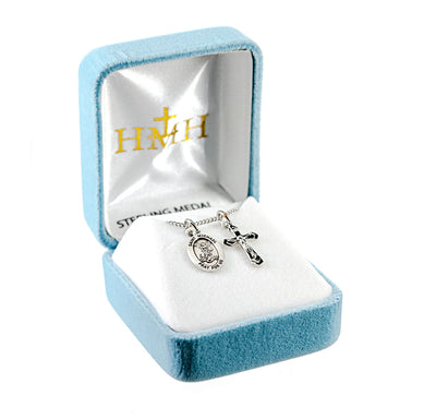 Sterling Silver St Michael and Small Flare Crucifix Necklace (view 2), HMH Religious