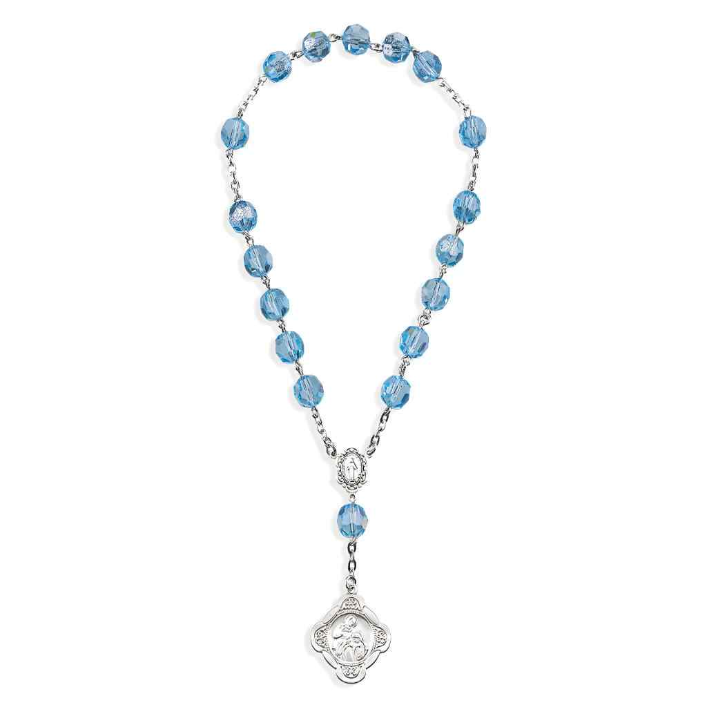 Catholic Sterling 7mm Lt Sapphire St Ann Prayer Chaplet. Comes with Gift Box and made in the USA, HMH Religious