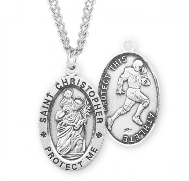 HMH Religious St Christopher Oval Sterling Silver Football Medal