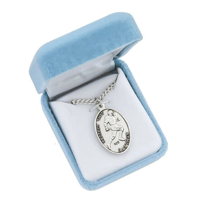 St Christopher Oval Sterling Silver Football Medal in Gift Box, HMH Religious
