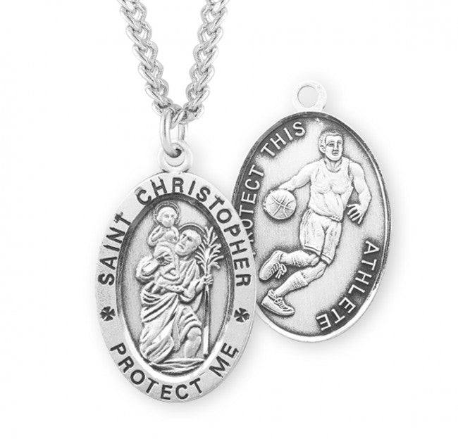 HMH Religious St Christopher Oval Sterling Silver Basketball Medal