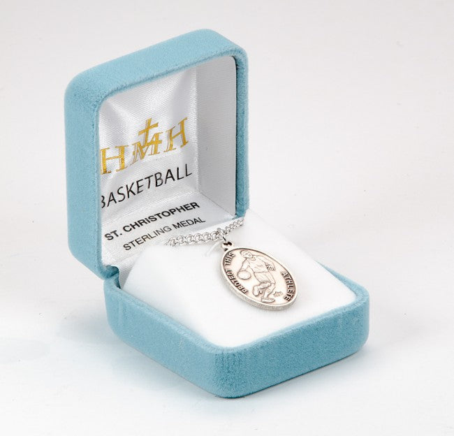 HMH Religious St Christopher Oval Sterling Silver Basketball Medal