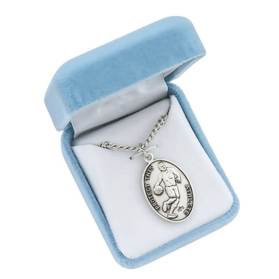 St Christopher Oval Sterling Silver Basketball Medal in Gift Box, HMH Religious