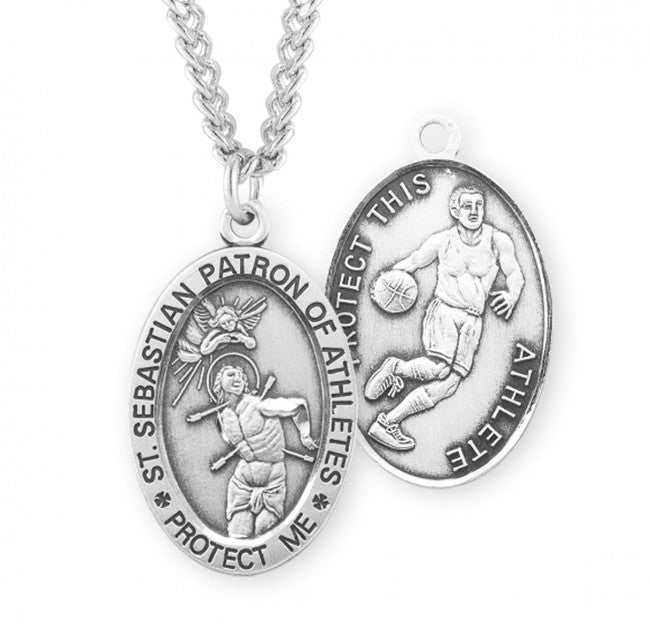 HMH Religious St Sebastian Oval Sterling Silver Basketball Medal