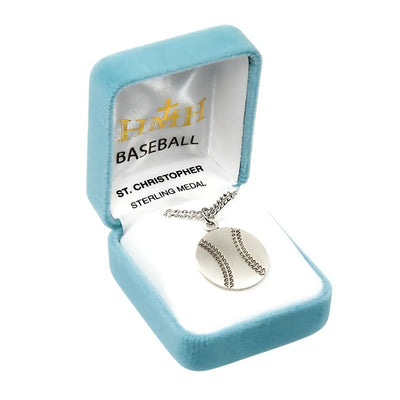 St. Christopher Sterling Silver Baseball Athlete Medal with Chain in Gift Boxed, HMH Religious