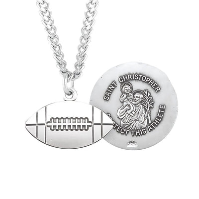 St. Christopher Sterling Silver Football Athlete Medal with 24" Chain, HMH Religious