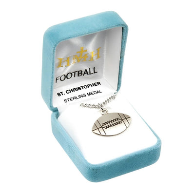 St Christopher Sterling Silver Football Shape Athlete Medal in Gift Box, HMH Religious