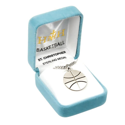 St. Christopher Sterling Silver Basketball Athlete Medal in Gift Box, HMH Religious