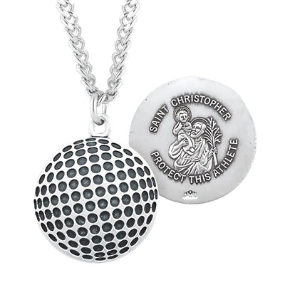 St Christopher Sterling Silver Golf Athlete Medal Necklace with 24" Chain, HMH Religious