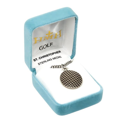 St Christopher Sterling Silver Golf Athlete Medal Necklace in Gift Box, HMH Religious