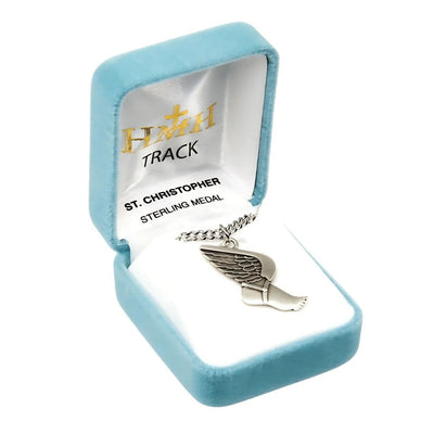 St. Christopher Sterling Silver Track Athlete Medal Necklace in Gift Box, HMH Religious