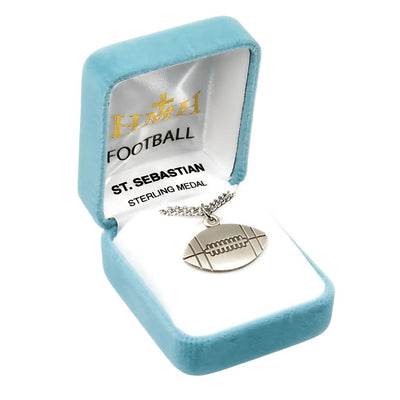 St. Sebastian Sterling Silver Football Athlete Medal Necklace in Gift Box, HMH Religious