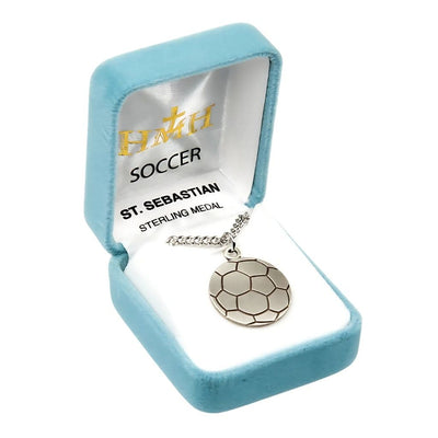 St. Sebastian Sterling Silver Soccer Athlete Medal Necklace in Gift Box, HMH Religious