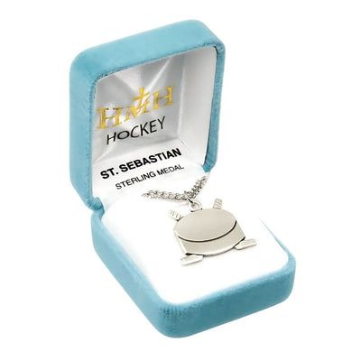 St. Sebastian Sterling Silver Hockey Athlete Medal Necklace in Gift Box, HMH Religious