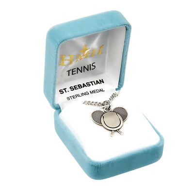 St. Sebastian Sterling Silver Tennis Athlete Medal in Gift Box, HMH Religious