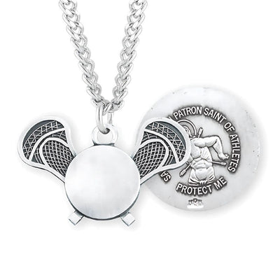 St. Sebastian Sterling Silver Lacrosse Athlete Medal with 24" Chain, HMH Religious