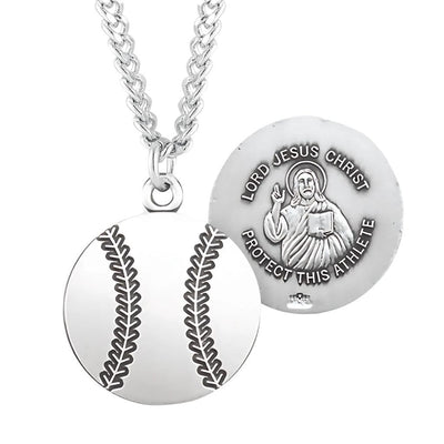 Lord Jesus Christ Sterling Silver Baseball Athlete Medal with 24" Chain, HMH Religious