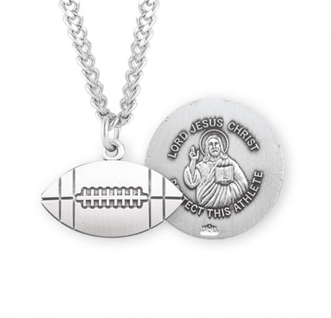 Lord Jesus Christ Sterling Silver Football Athlete Medal with Chain