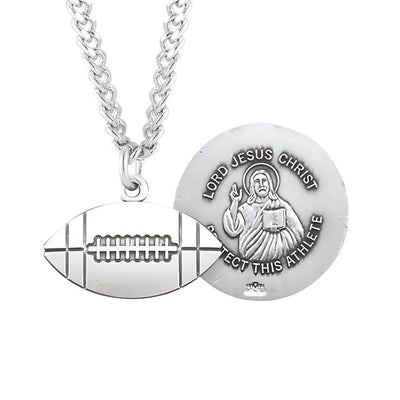 Lord Jesus Christ Sterling Silver Football Athlete Medal with 24" Chain, HMH Religious