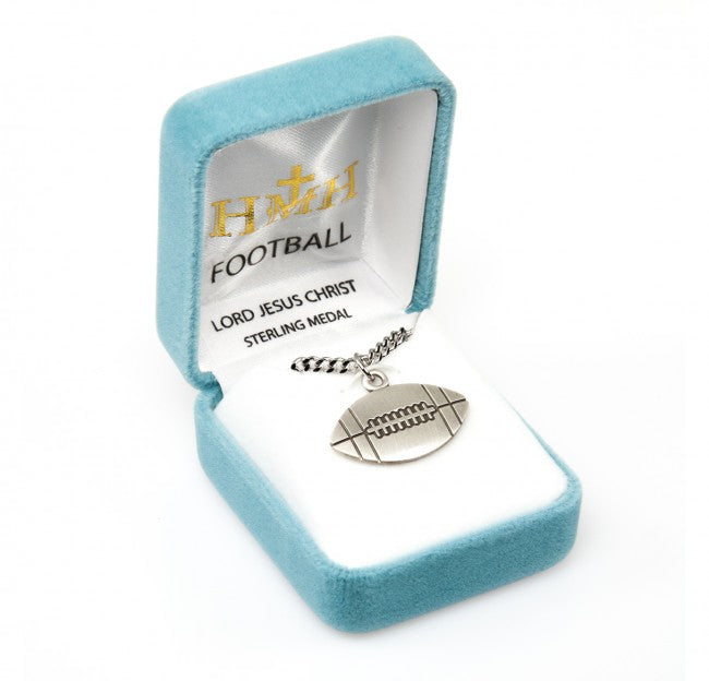 Lord Jesus Christ Sterling Silver Football Athlete Medal with Chain in Box