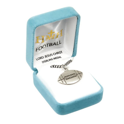 Lord Jesus Christ Sterling Silver Football Athlete Medal in Gift Box, HMH Religious
