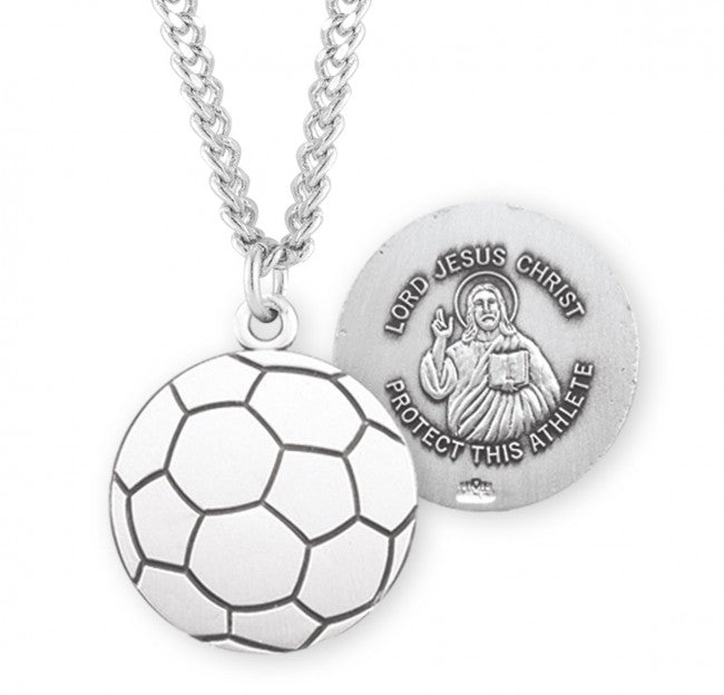 HMH Religious Lord Jesus Christ Sterling Silver Soccer Athlete Medal