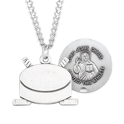Lord Jesus Christ Sterling Silver Hockey Athlete Medal with 24" Chain, HMH Religious