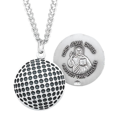 Lord Jesus Christ Sterling Silver Golf Athlete Medal with 24" Chain, HMH Religious