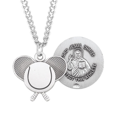 Lord Jesus Christ Sterling Silver Tennis Athlete Medal with 24" Chain, HMH Religious