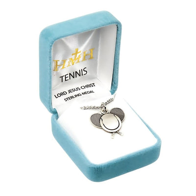 Lord Jesus Christ Sterling Silver Tennis Athlete Medal in Gift Box, HMH Religious
