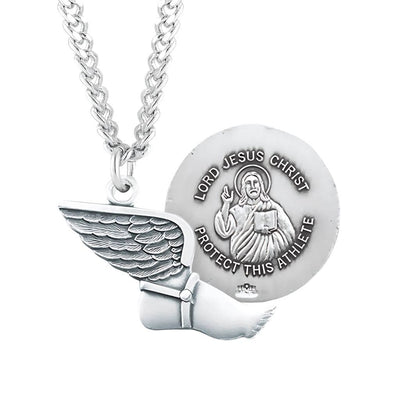 Lord Jesus Christ Sterling Silver Track Athlete Medal with 24" Chain, HMH Religious