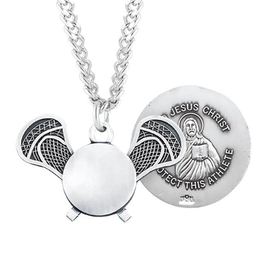 Lord Jesus Christ Sterling Silver Lacrosse Athlete Medal with 24" Chain, HMH Religious
