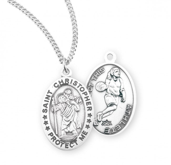 HMH Religious St Christopher Oval Sterling Silver Female Basketball Medal