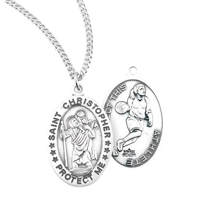 St Christopher Oval Sterling Silver Female Basketball Medal, HMH Religious